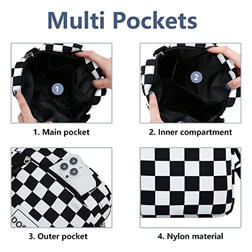 DOB SECHS Crossbody Purse Small Messenger Bags for Women Men Shoulder Bag, Black White Checkered - Image 3